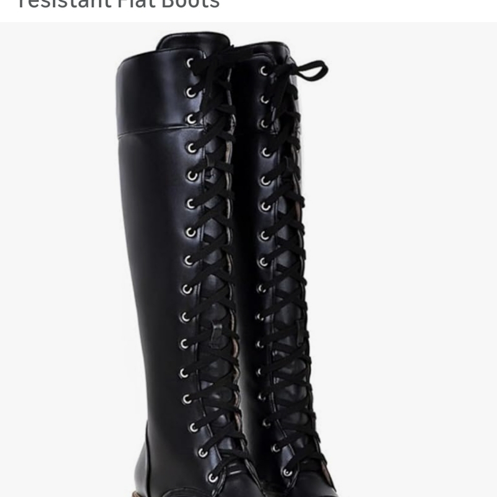 Black Lace-Up Knee-High Boots Soft Fur Lined Biker Goth Chunky Size Euro 38 Us 8 - Picture 14 of 15